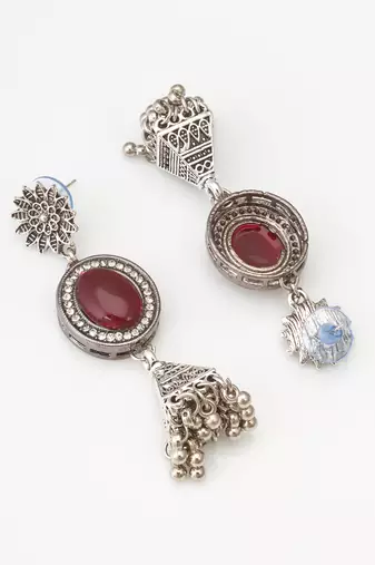 oxidized silver jhumka earrings with stone