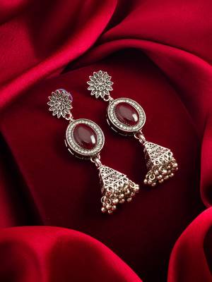oxidized silver jhumka earrings with stone 4