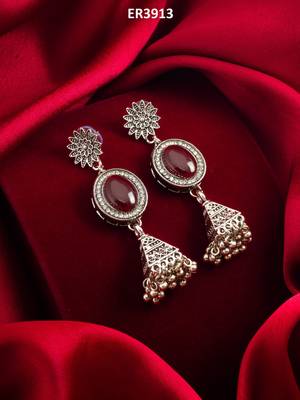 oxidized silver jhumka earrings with stone 5