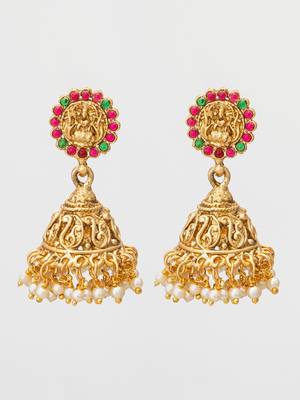 classic stone bordered deity jhumka earrings 1