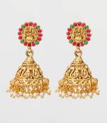 classic stone bordered deity jhumka earrings