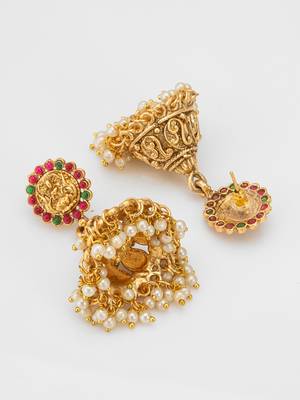 classic stone bordered deity jhumka earrings 2