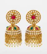 traditional pearl and multi-color stone jhumka earrings