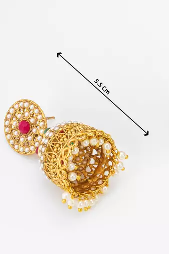 traditional pearl and multi-color stone jhumka earrings