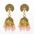 peacock motif pink beaded gold plated jhumka earrings