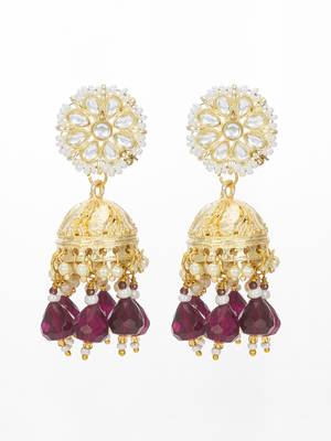 gold-plated maroon beaded jhumka earrings for women 1