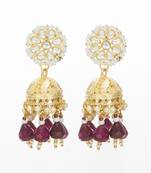 gold-plated maroon beaded jhumka earrings for women