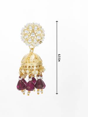 gold-plated maroon beaded jhumka earrings for women 3