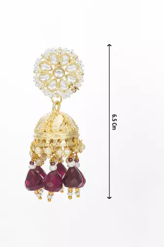 gold-plated maroon beaded jhumka earrings for women
