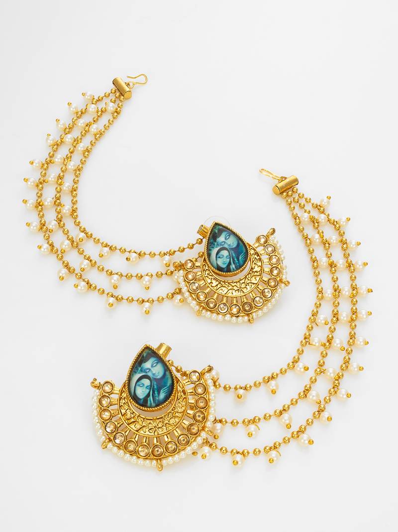 gold-toned earrings with removable ear chain