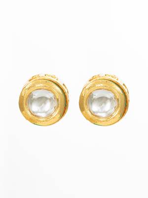 gold plated white round stud earrings with kundan stones 1