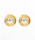 gold plated white round stud earrings with kundan stones