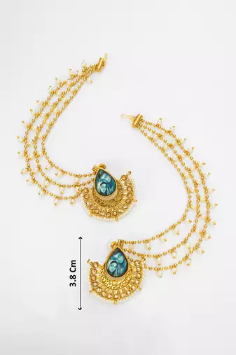 gold-toned earrings with removable ear chain
