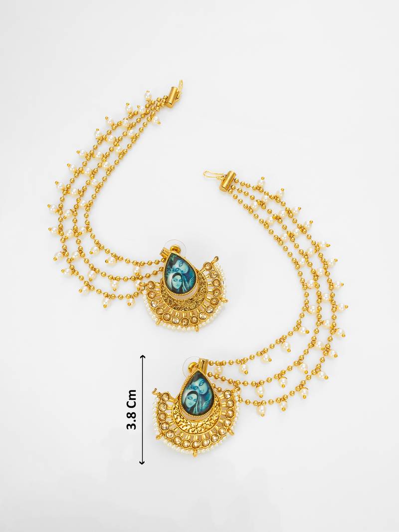 gold-toned earrings with removable ear chain