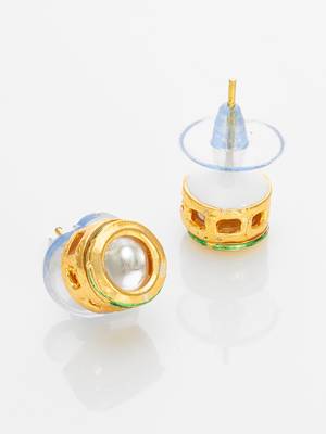 gold plated white round stud earrings with kundan stones 2