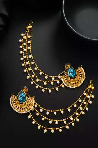 gold-toned earrings with removable ear chain