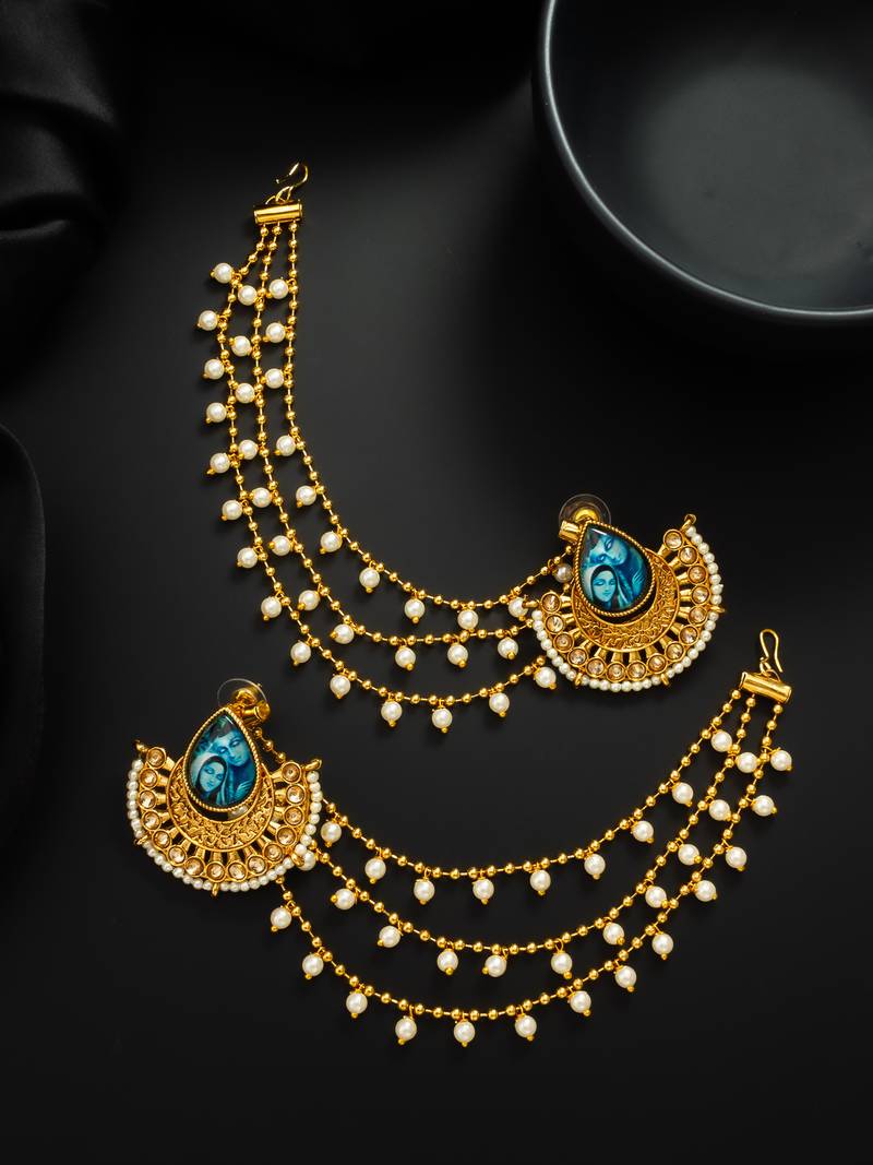 gold-toned earrings with removable ear chain