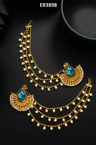 gold-toned earrings with removable ear chain