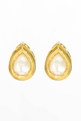 gold-toned teardrop kundan stud earrings