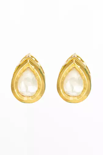 gold-toned teardrop kundan stud earrings