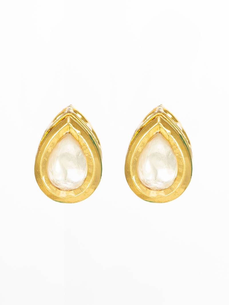 gold-toned teardrop kundan stud earrings