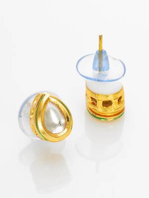 gold-toned teardrop kundan stud earrings 2