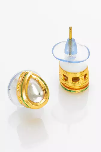 gold-toned teardrop kundan stud earrings