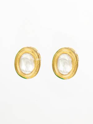 traditional gold-plated kundan stud earrings round minimal design 1