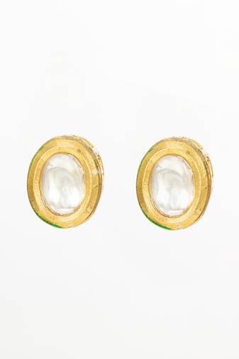 traditional gold-plated kundan stud earrings round minimal design