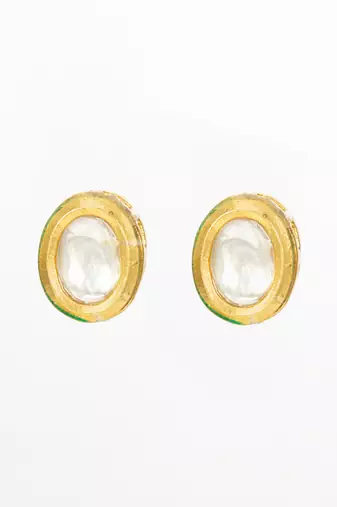 traditional gold-plated kundan stud earrings round minimal design