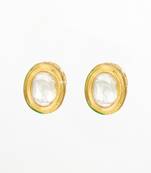 traditional gold-plated kundan stud earrings round minimal design