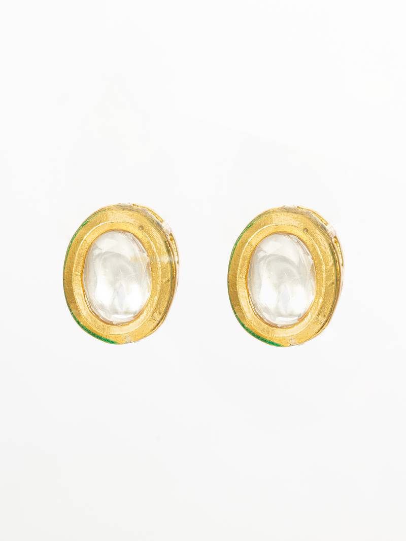 traditional gold-plated kundan stud earrings round minimal design
