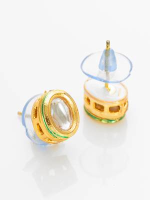 traditional gold-plated kundan stud earrings round minimal design 2
