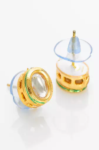 traditional gold-plated kundan stud earrings round minimal design