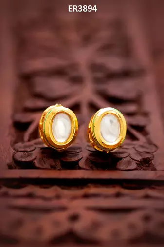 traditional gold-plated kundan stud earrings round minimal design
