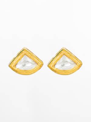 gold plated square-cut white stone stud earrings 2