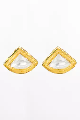 gold plated square-cut white stone stud earrings