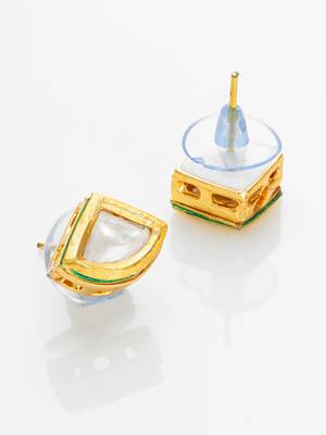 gold plated square-cut white stone stud earrings 3