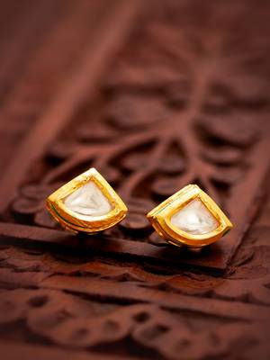 gold plated square-cut white stone stud earrings 5