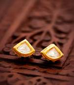 gold plated square-cut white stone stud earrings