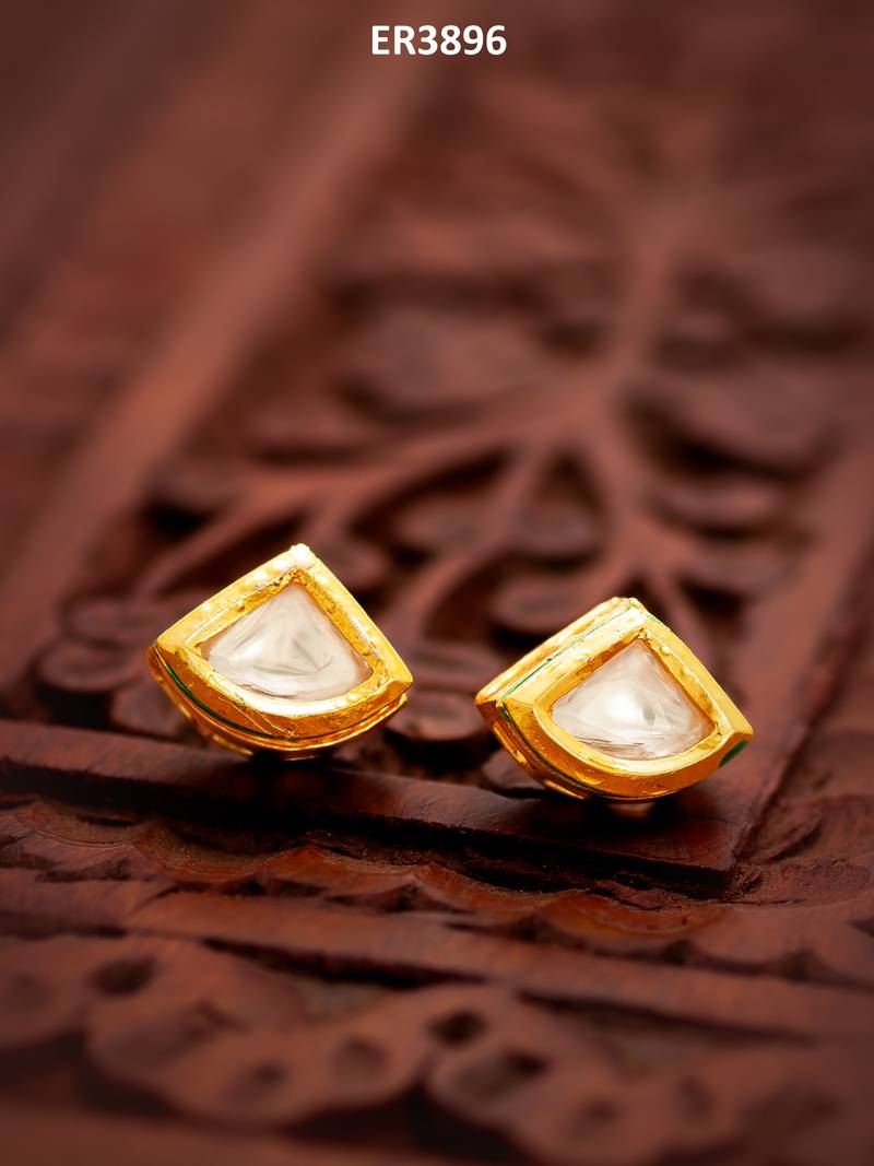 gold plated square-cut white stone stud earrings