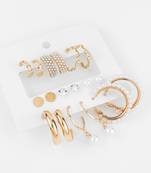elegant gold plated pearl & crystal hoop earring combo set for women (pack of 9 pairs)