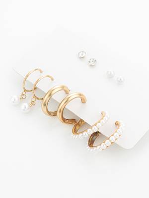 gold plated pearl and crystal hoop earring set 1