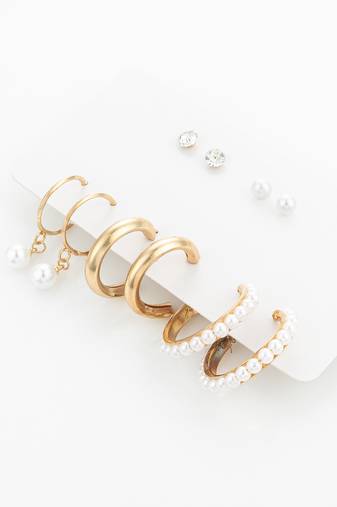gold plated pearl and crystal hoop earring set