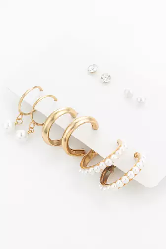 gold plated pearl and crystal hoop earring set