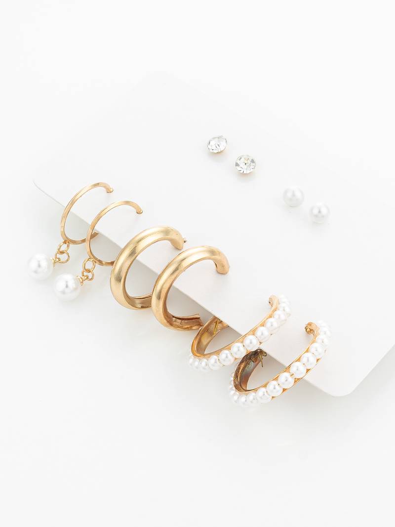 gold plated pearl and crystal hoop earring set