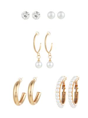 gold plated pearl and crystal hoop earring set 2