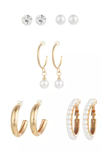 gold plated pearl and crystal hoop earring set