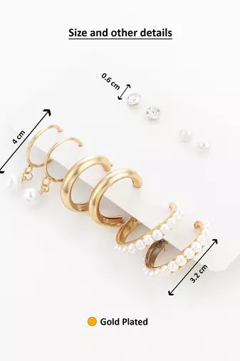 gold plated pearl and crystal hoop earring set