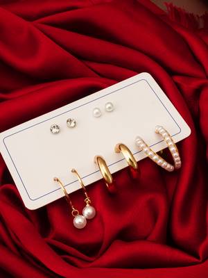 gold plated pearl and crystal hoop earring set 4